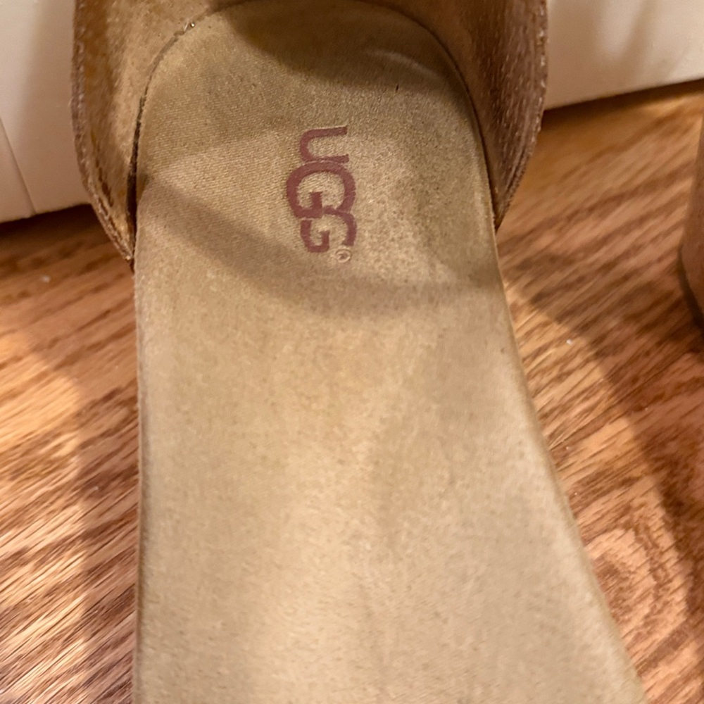 UGG Metallic Gold Leather Ankle-Strap Sandals - Picture 2 of 9